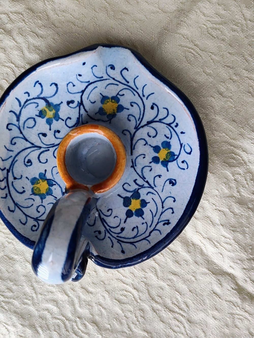 Hand-Painted Italian Ceramic Candle Holder Signed